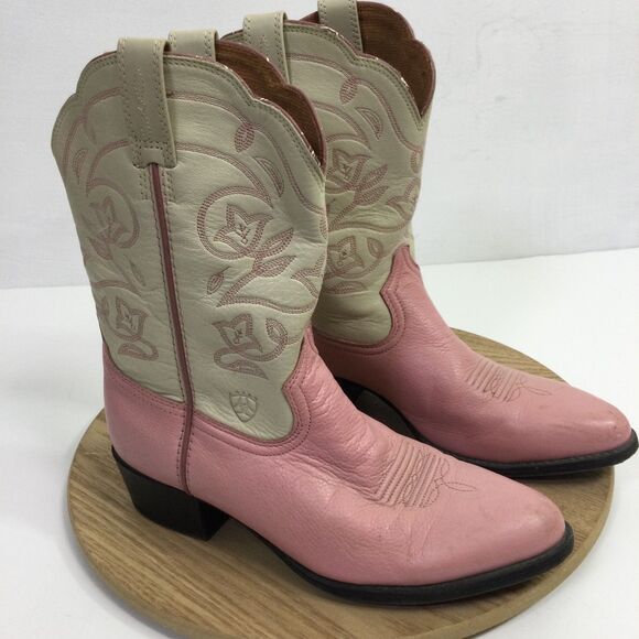 Ariat Cowboy Boots Leather Pull-On Block-Heel Pink Cream Size US 5 - Picture 12 of 13